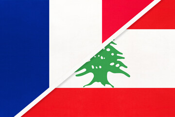 France and Lebanon or Lebanese Republic, symbol of national flags from textile. Championship between two countries.