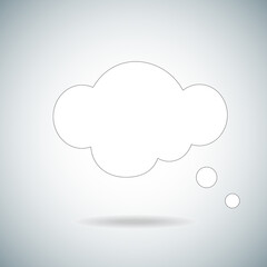 Think bubble isolated on gray background. Trendy think bubble in flat style. Modern template for social network and label. Creative thought balloon. Cloud line art, vector illustration