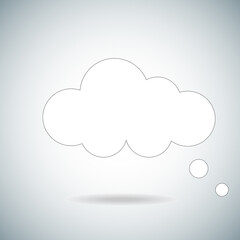 Think bubble isolated on gray background. Trendy think bubble in flat style. Modern template for social network and label. Creative thought balloon. Cloud line art, vector illustration