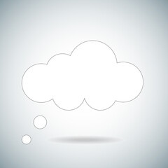 Think bubble isolated on gray background. Trendy think bubble in flat style. Modern template for social network and label. Creative thought balloon. Cloud line art, vector illustration