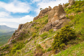 Fototapeta na wymiar Huge stone in a mountain valley