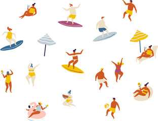Flat people vector set. Summer rest on beach