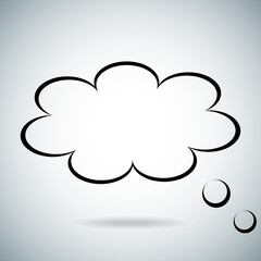 Think bubble isolated on gray background. Trendy think bubble in flat style. Modern template for social network and label. Creative thought balloon. Cloud line art, vector illustration