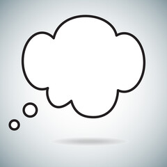 Think bubble isolated on gray background. Trendy think bubble in flat style. Modern template for social network and label. Creative thought balloon. Cloud line art, vector illustration