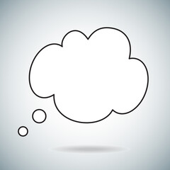 Think bubble isolated on gray background. Trendy think bubble in flat style. Modern template for social network and label. Creative thought balloon. Cloud line art, vector illustration