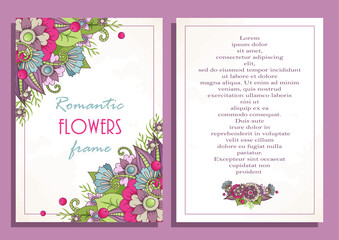 Vector set of floral frames for wedding, anniversary, birthday and party. Design for banner, poster, card, invitation and scrapbook, discount card. Printed products. Abstract flowers with a stroke of 