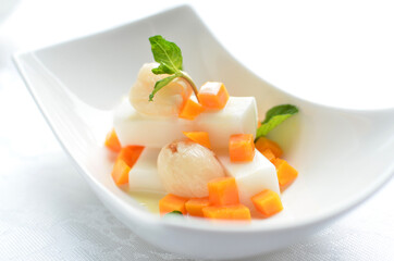 Mango pudding dessert, restauran menu dish