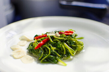 Stir fried water spinach, Indonesian dish