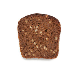 square piece of rye bread with sunflower seeds is isolated on a white background