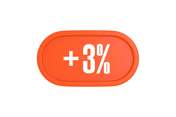 3 Percent increase 3d sign in orange color isolated on white background, 3d illustration.