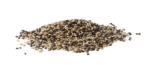 Heap of chia seeds isolated on white
