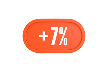7 Percent increase 3d sign in orange color isolated on white background, 3d illustration.