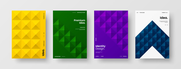 Company identity brochure template collection. Business presentation vector A4 vertical orientation front page mock up set. Corporate report cover abstract geometric illustration design layout bundle.