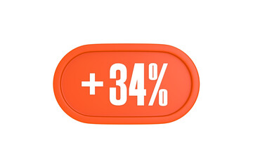 34 Percent increase 3d sign in orange color isolated on white background, 3d illustration.