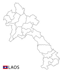 Laos map, black and white detailed outline regions of the country. Vector illustration