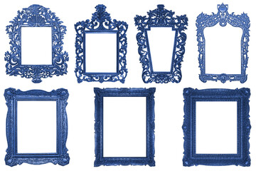 Set of rectangle Decorative vintage blue wooden frames isolated on white background