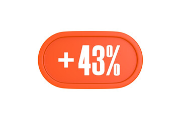 43 Percent increase 3d sign in orange color isolated on white background, 3d illustration.