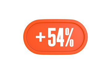 54 Percent increase 3d sign in orange color isolated on white background, 3d illustration.