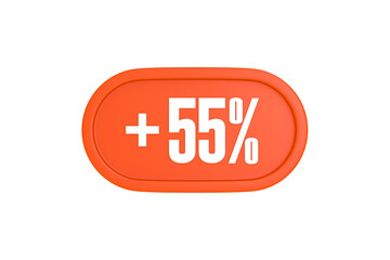 55 Percent increase 3d sign in orange color isolated on white background, 3d illustration.