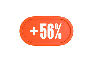 56 Percent increase 3d sign in orange color isolated on white background, 3d illustration.