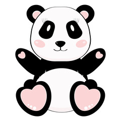 Cute baby panda bear with heart. Vector illustration isolated on white background. Cartoon style. 