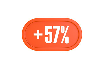 57 Percent increase 3d sign in orange color isolated on white background, 3d illustration.