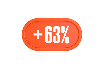 63 Percent increase 3d sign in orange color isolated on white background, 3d illustration.