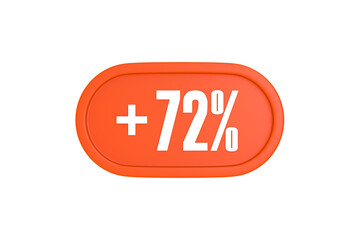 72 Percent increase 3d sign in orange color isolated on white background, 3d illustration.