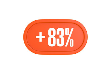 83 Percent increase 3d sign in orange color isolated on white background, 3d illustration.