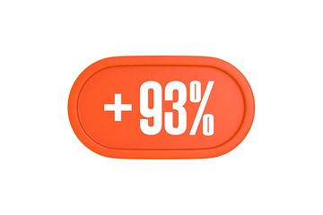 93 Percent increase 3d sign in orange color isolated on white background, 3d illustration.