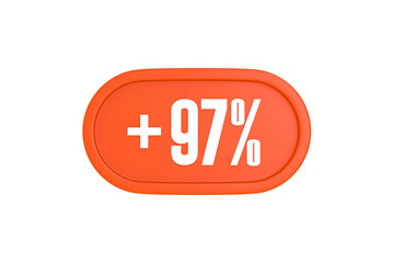 97 Percent increase 3d sign in orange color isolated on white background, 3d illustration.