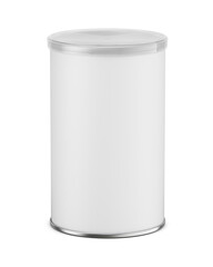 Blank white cardboard cylinder box mockup with plastic lid. Cyllindrical tube container mock up. 3d rendering