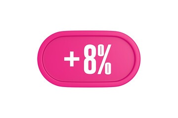 8 Percent increase 3d sign in pink color isolated on white background, 3d illustration.