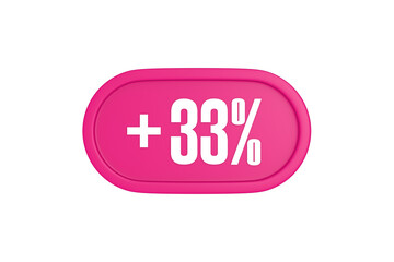 33 Percent increase 3d sign in pink color isolated on white background, 3d illustration.