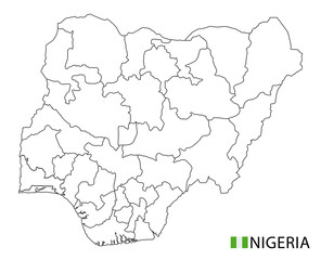 Nigeria map, black and white detailed outline regions of the country. Vector illustration