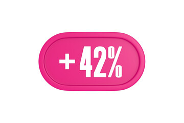 42 Percent increase 3d sign in pink color isolated on white background, 3d illustration.
