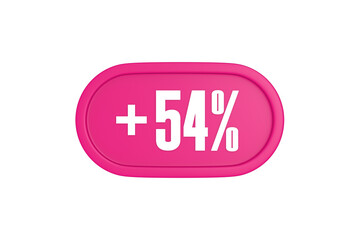 54 Percent increase 3d sign in pink color isolated on white background, 3d illustration.