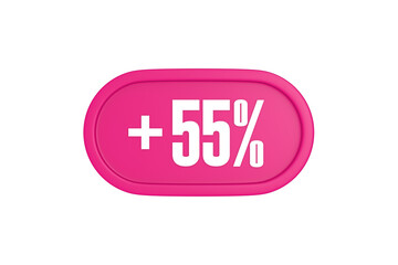 55 Percent increase 3d sign in pink color isolated on white background, 3d illustration.