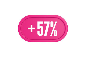 57 Percent increase 3d sign in pink color isolated on white background, 3d illustration.