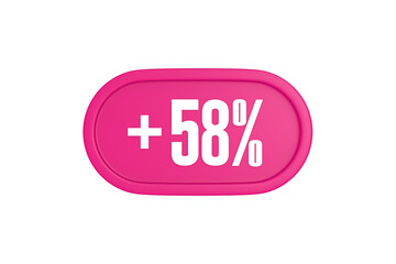 58 Percent increase 3d sign in pink color isolated on white background, 3d illustration.