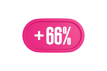 66 Percent increase 3d sign in pink color isolated on white background, 3d illustration.