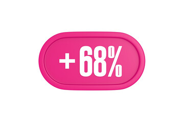 68 Percent increase 3d sign in pink color isolated on white background, 3d illustration.