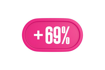 69 Percent increase 3d sign in pink color isolated on white background, 3d illustration.