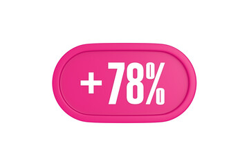 78 Percent increase 3d sign in pink color isolated on white background, 3d illustration.
