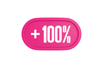 100 Percent increase 3d sign in pink color isolated on white background, 3d illustration.