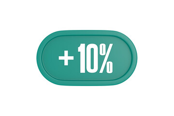 10 Percent increase 3d sign in teal color isolated on white background, 3d illustration.