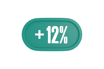 12 Percent increase 3d sign in teal color isolated on white background, 3d illustration.
