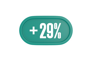 Fototapeta premium 29 Percent increase 3d sign in teal color isolated on white background, 3d illustration.