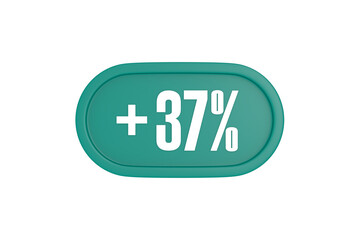 37 Percent increase 3d sign in teal color isolated on white background, 3d illustration.
