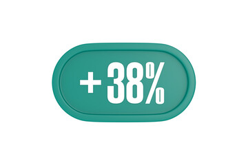 38 Percent increase 3d sign in teal color isolated on white background, 3d illustration.